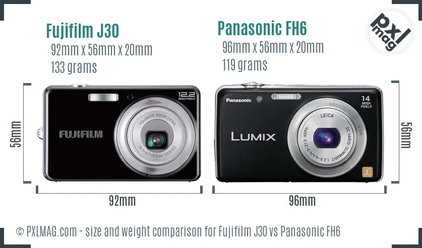 Fujifilm J30 vs Panasonic FH6 size comparison