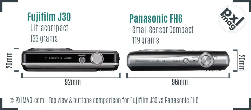 Fujifilm J30 vs Panasonic FH6 top view buttons comparison