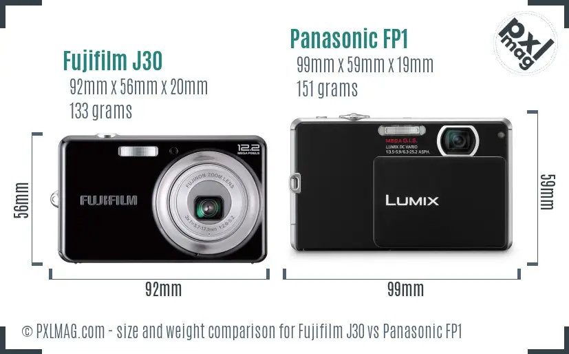 Fujifilm J30 vs Panasonic FP1 size comparison