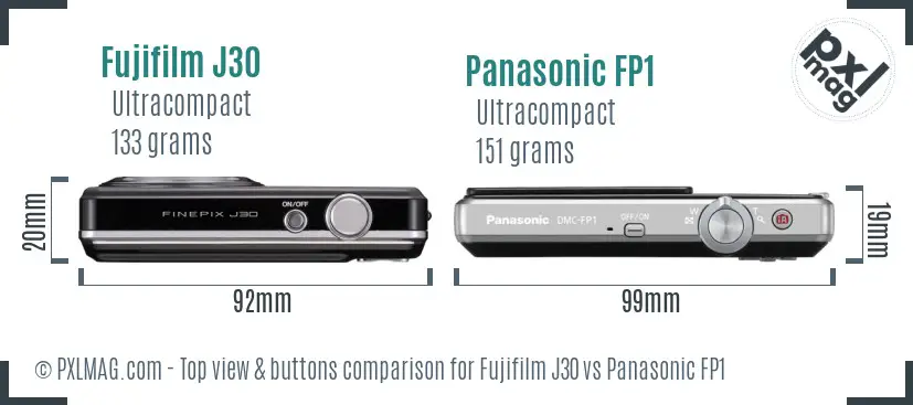 Fujifilm J30 vs Panasonic FP1 top view buttons comparison