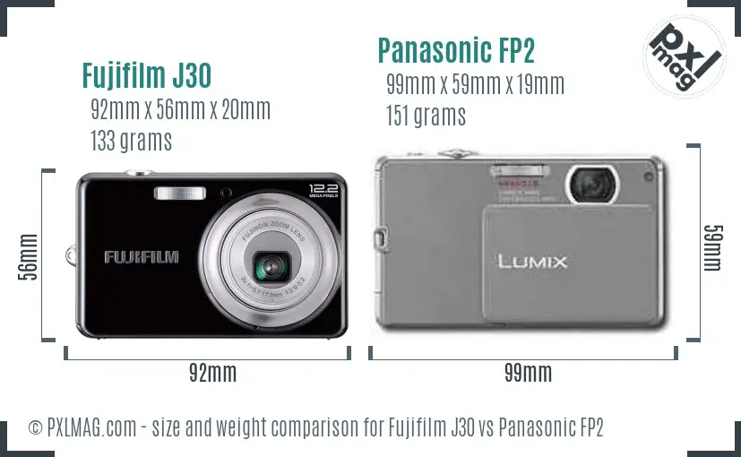 Fujifilm J30 vs Panasonic FP2 size comparison