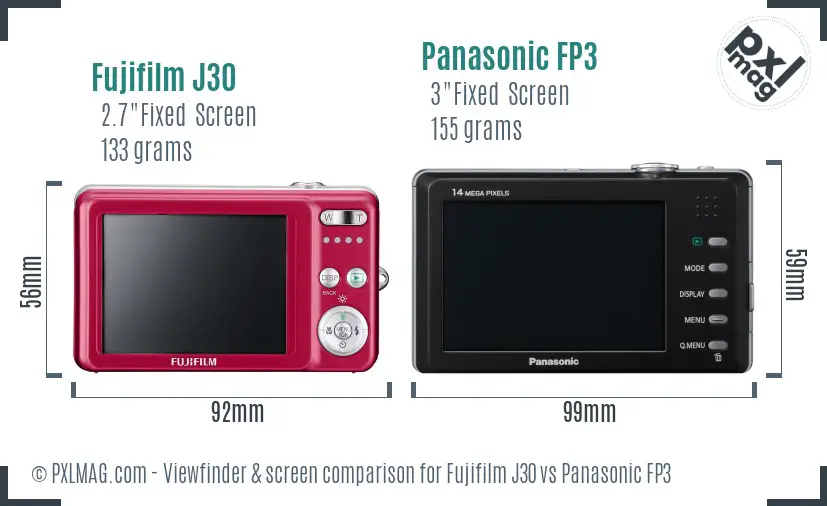 Fujifilm J30 vs Panasonic FP3 Screen and Viewfinder comparison