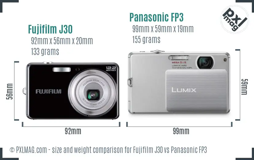 Fujifilm J30 vs Panasonic FP3 size comparison