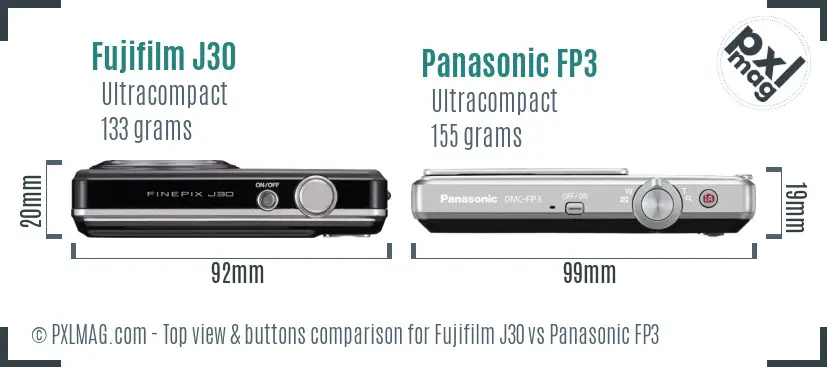 Fujifilm J30 vs Panasonic FP3 top view buttons comparison