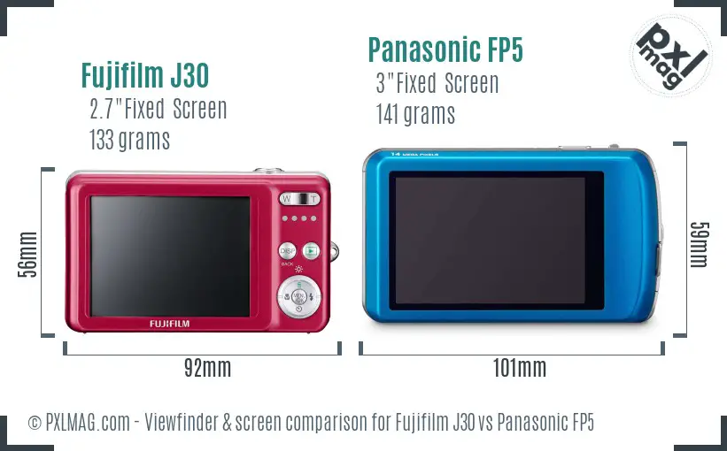 Fujifilm J30 vs Panasonic FP5 Screen and Viewfinder comparison