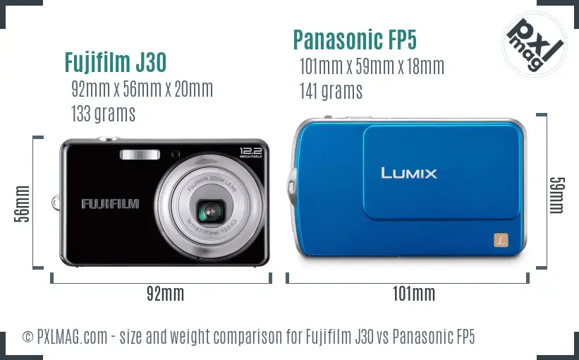 Fujifilm J30 vs Panasonic FP5 size comparison