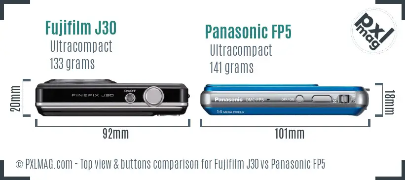 Fujifilm J30 vs Panasonic FP5 top view buttons comparison