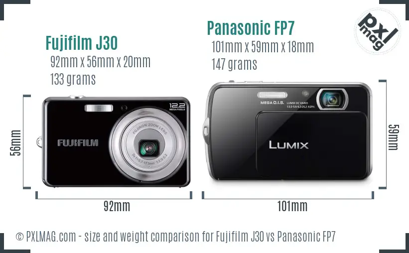Fujifilm J30 vs Panasonic FP7 size comparison