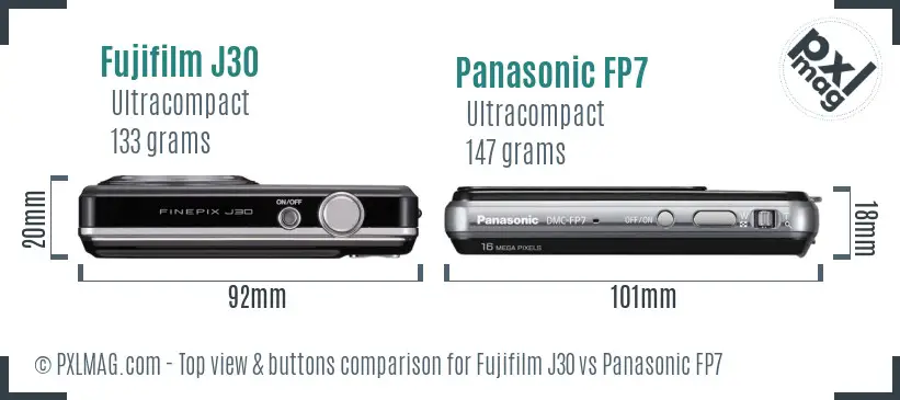 Fujifilm J30 vs Panasonic FP7 top view buttons comparison
