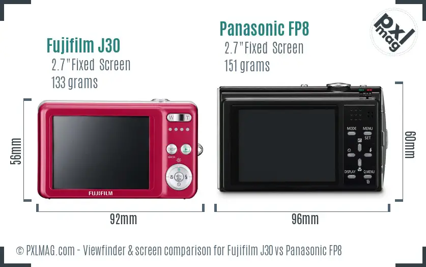 Fujifilm J30 vs Panasonic FP8 Screen and Viewfinder comparison