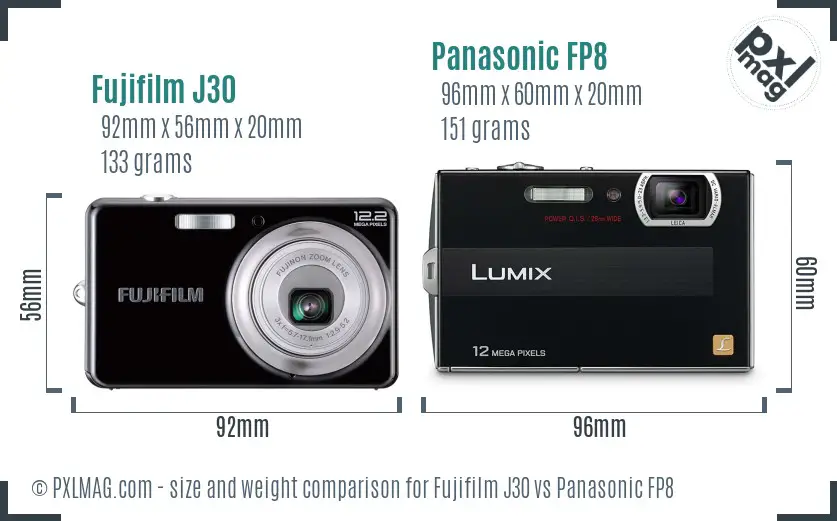 Fujifilm J30 vs Panasonic FP8 size comparison