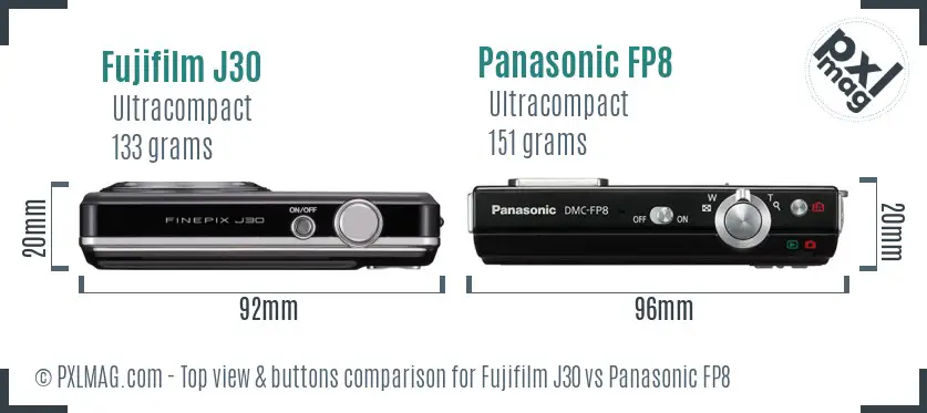 Fujifilm J30 vs Panasonic FP8 top view buttons comparison