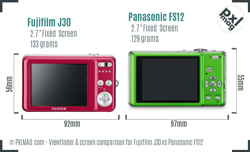 Fujifilm J30 vs Panasonic FS12 Screen and Viewfinder comparison
