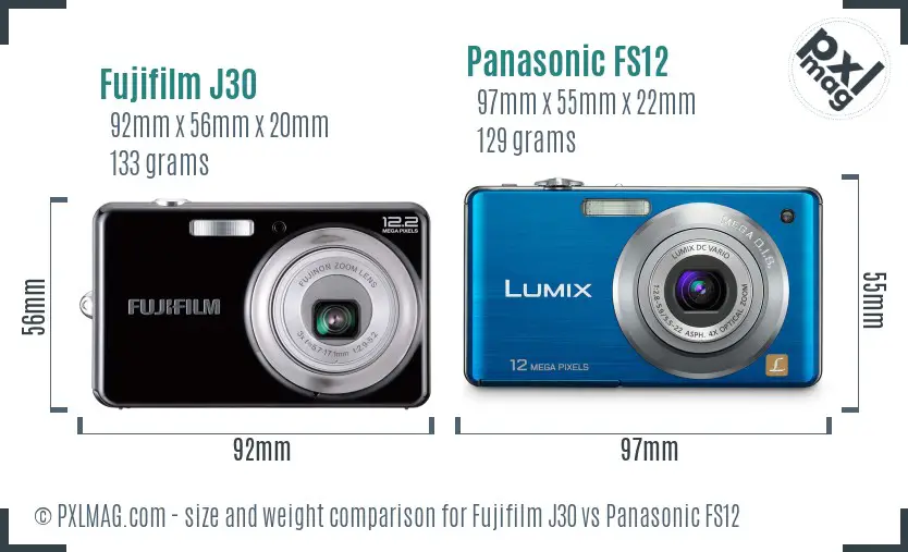Fujifilm J30 vs Panasonic FS12 size comparison