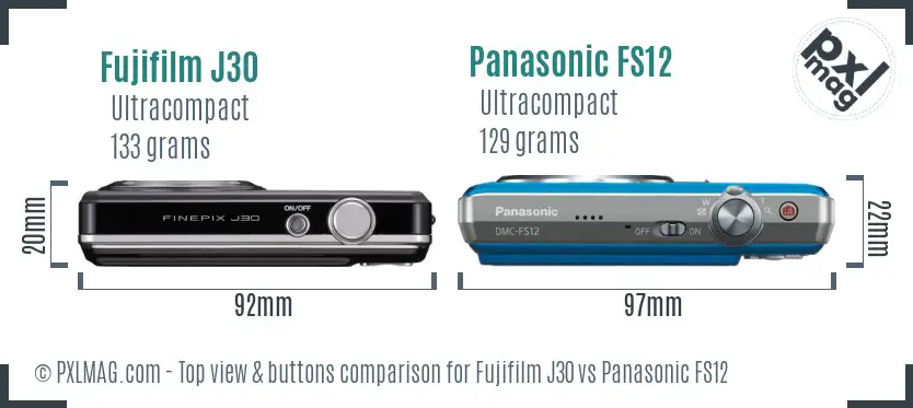 Fujifilm J30 vs Panasonic FS12 top view buttons comparison