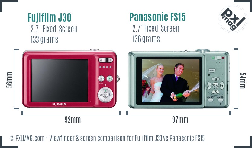 Fujifilm J30 vs Panasonic FS15 Screen and Viewfinder comparison