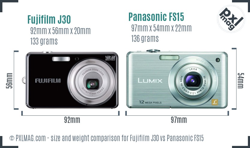 Fujifilm J30 vs Panasonic FS15 size comparison