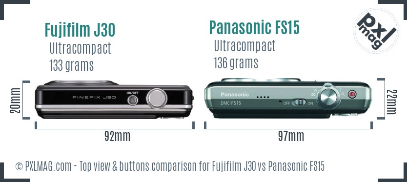 Fujifilm J30 vs Panasonic FS15 top view buttons comparison