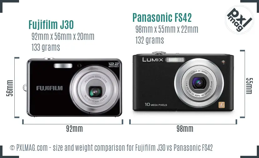Fujifilm J30 vs Panasonic FS42 size comparison