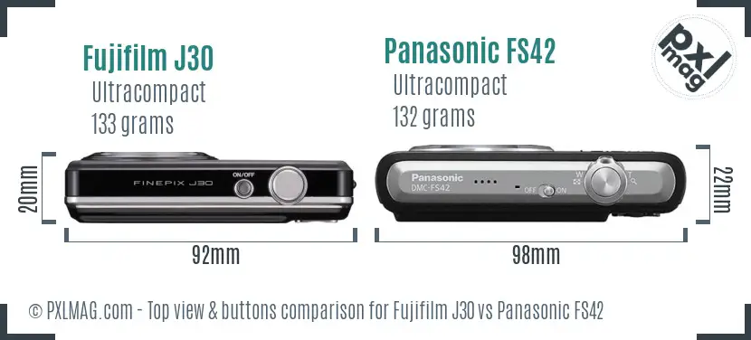 Fujifilm J30 vs Panasonic FS42 top view buttons comparison