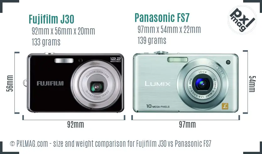 Fujifilm J30 vs Panasonic FS7 size comparison