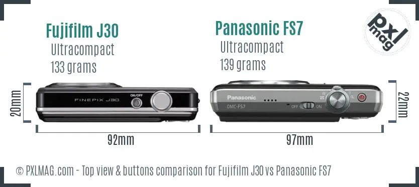 Fujifilm J30 vs Panasonic FS7 top view buttons comparison