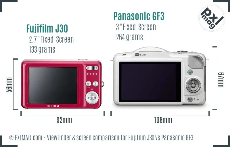 Fujifilm J30 vs Panasonic GF3 Screen and Viewfinder comparison