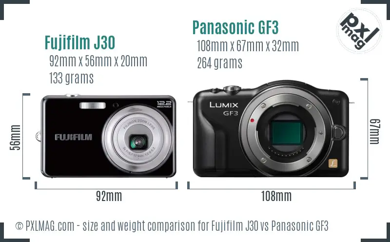 Fujifilm J30 vs Panasonic GF3 size comparison