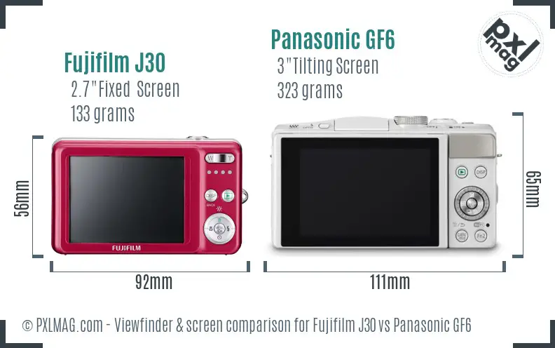 Fujifilm J30 vs Panasonic GF6 Screen and Viewfinder comparison