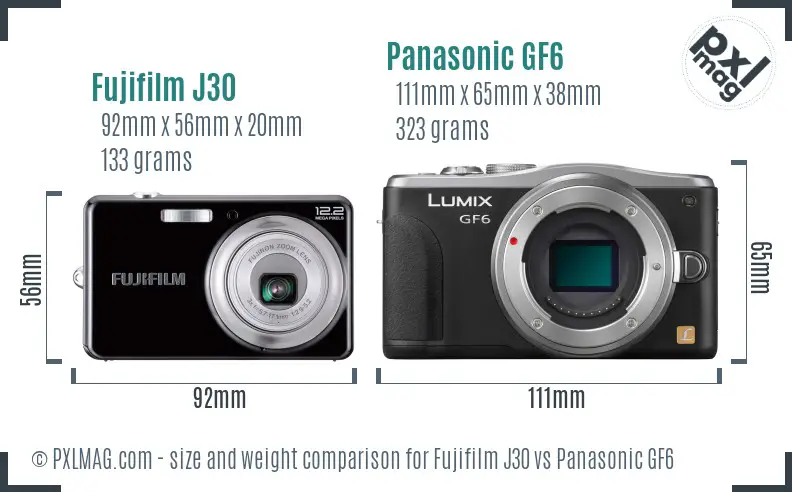 Fujifilm J30 vs Panasonic GF6 size comparison