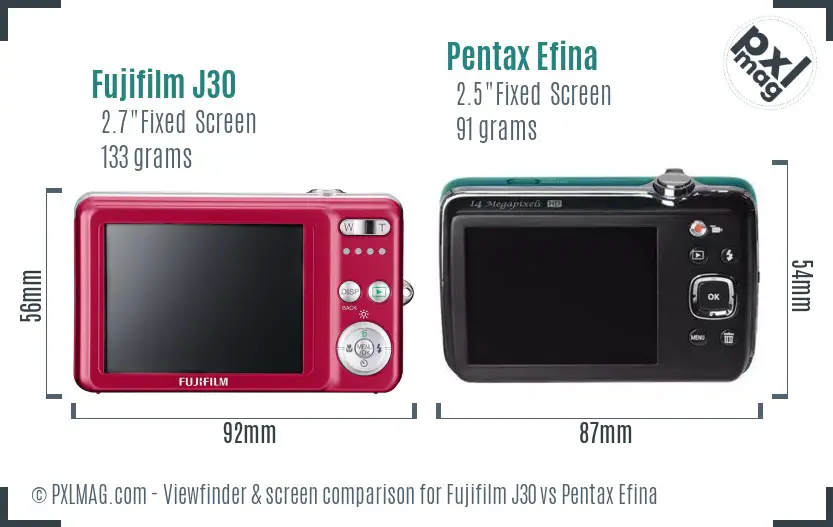 Fujifilm J30 vs Pentax Efina Screen and Viewfinder comparison