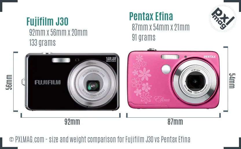 Fujifilm J30 vs Pentax Efina size comparison