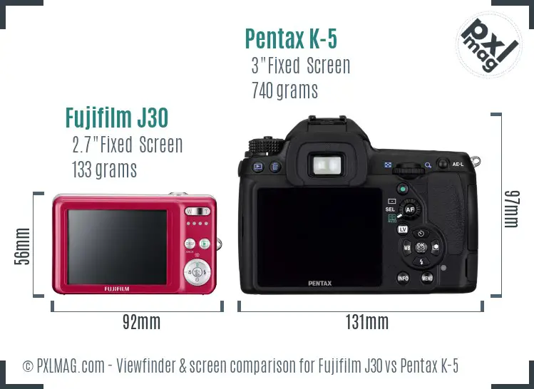 Fujifilm J30 vs Pentax K-5 Screen and Viewfinder comparison