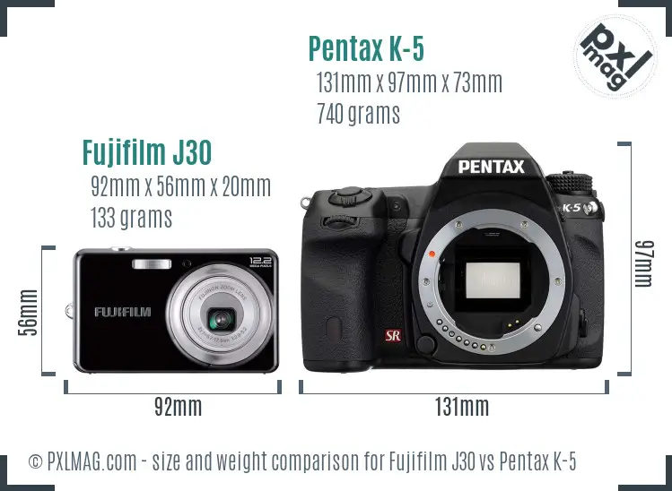 Fujifilm J30 vs Pentax K-5 size comparison