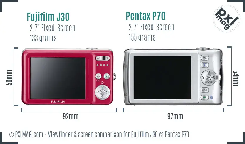 Fujifilm J30 vs Pentax P70 Screen and Viewfinder comparison
