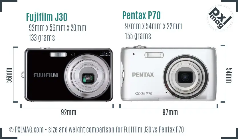 Fujifilm J30 vs Pentax P70 size comparison