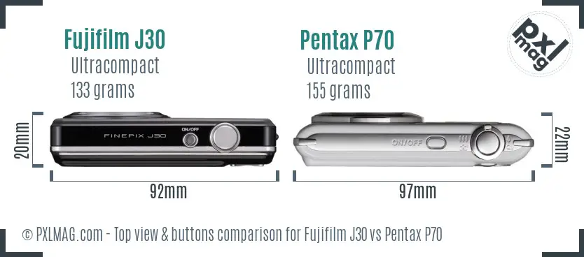 Fujifilm J30 vs Pentax P70 top view buttons comparison