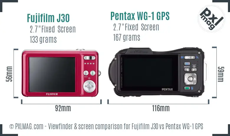 Fujifilm J30 vs Pentax WG-1 GPS Screen and Viewfinder comparison
