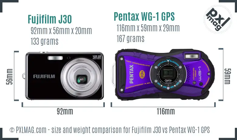 Fujifilm J30 vs Pentax WG-1 GPS size comparison