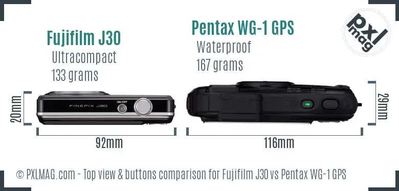 Fujifilm J30 vs Pentax WG-1 GPS top view buttons comparison