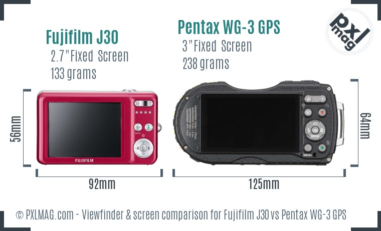 Fujifilm J30 vs Pentax WG-3 GPS Screen and Viewfinder comparison
