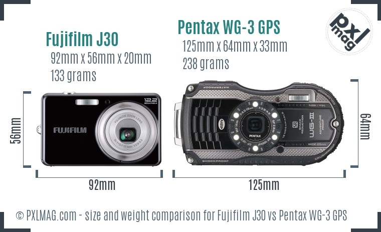 Fujifilm J30 vs Pentax WG-3 GPS size comparison