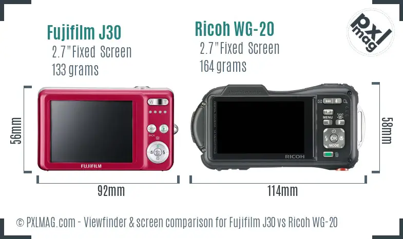 Fujifilm J30 vs Ricoh WG-20 Screen and Viewfinder comparison