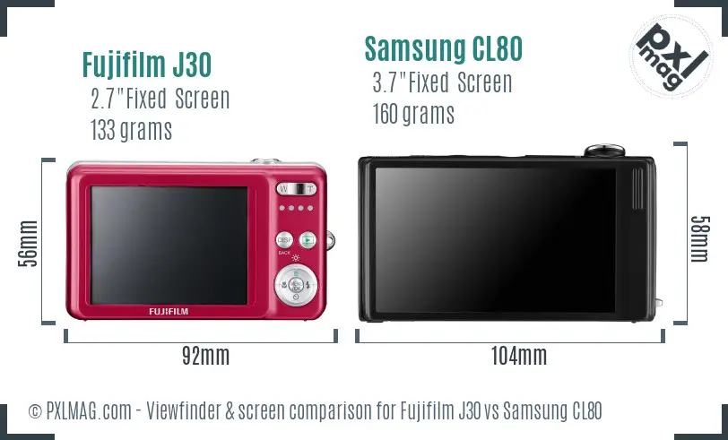 Fujifilm J30 vs Samsung CL80 Screen and Viewfinder comparison