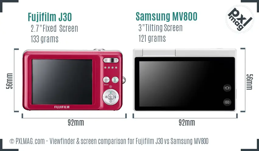 Fujifilm J30 vs Samsung MV800 Screen and Viewfinder comparison