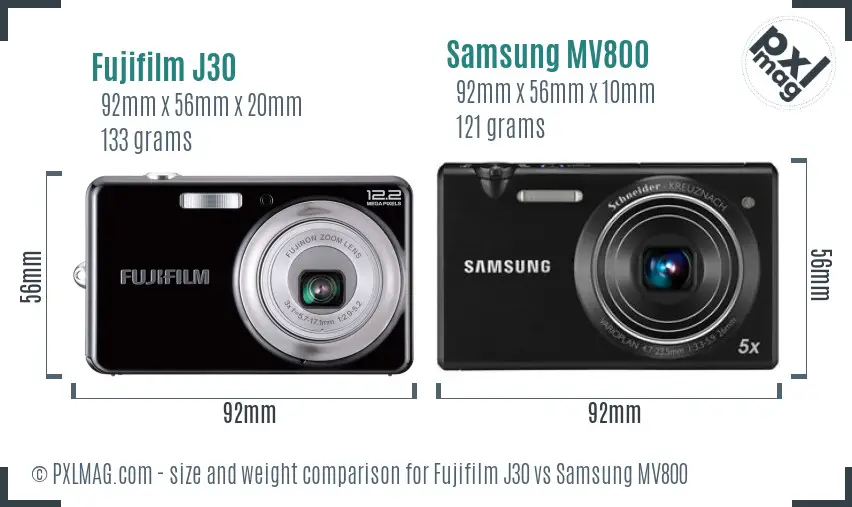 Fujifilm J30 vs Samsung MV800 size comparison