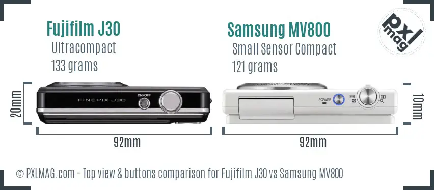Fujifilm J30 vs Samsung MV800 top view buttons comparison