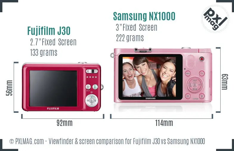 Fujifilm J30 vs Samsung NX1000 Screen and Viewfinder comparison