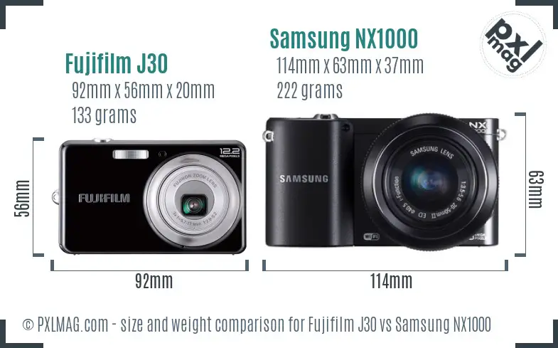 Fujifilm J30 vs Samsung NX1000 size comparison
