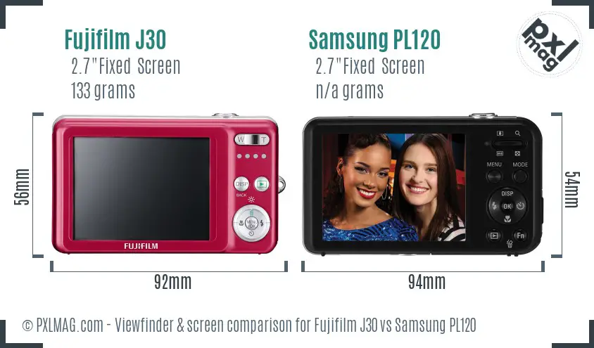 Fujifilm J30 vs Samsung PL120 Screen and Viewfinder comparison
